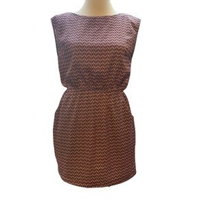 Chevron Pattern Salmon Pink Sleeveless Dress with Pockets Size Large